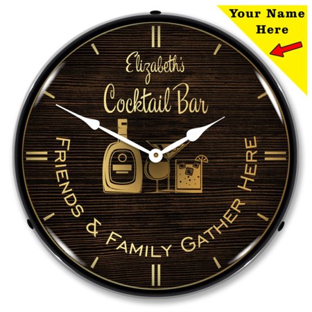 Cocktail Bar Personalized LED Wall Clock, Retro/Vintage, Custom, Ideal for Dad, 14 inch