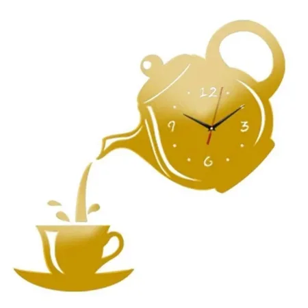 Coffee Cup Teapot Wall Clock 3D Acrylic Kettle Shaped Wall Clocks Office Kitchen Dining Living Room Decoration