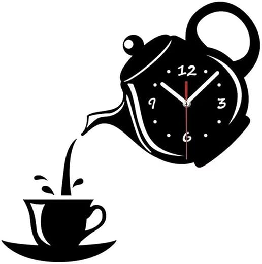 Coffee Cup Teapot Wall Clock Acrylic Kettle Shaped Wall Clocks Office Kitchen Dining Living Room Decoration