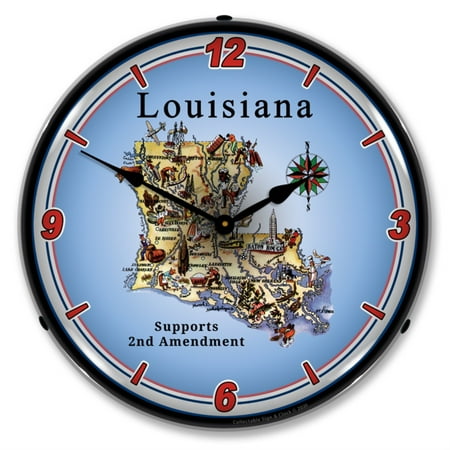 Collectable Sign and Clock Louisiana Supports The 2nd Amendment LED Wall Clock, Retro/Vintage, Lighted, 14 inch