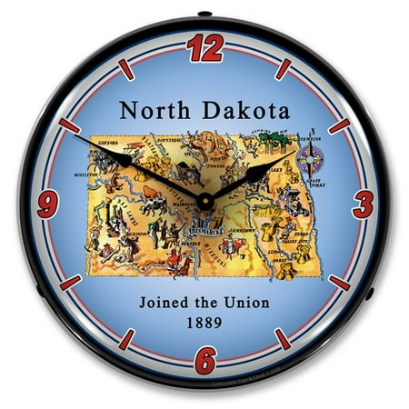 Collectable Sign and Clock State of North Dakota LED Lighted Premium Wall Clock