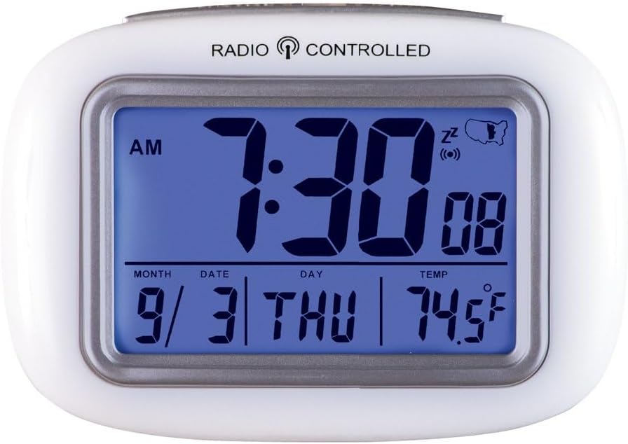 Collections Etc Cordless Atomic Digital Alarm Clock, White