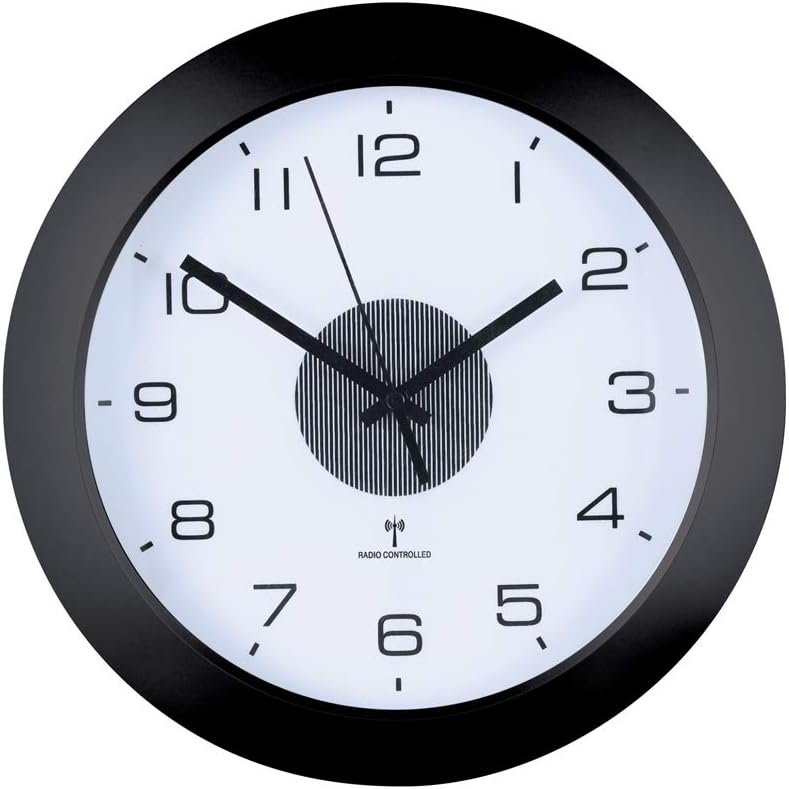 Collections Etc Split-Second Precision Atomic Wall Clock with Light - Radio-Controlled, Cordless, Easy-to-Read Numbers - Automatic Adjusting for Daylight Savings - 12 Dia x 2.25 H