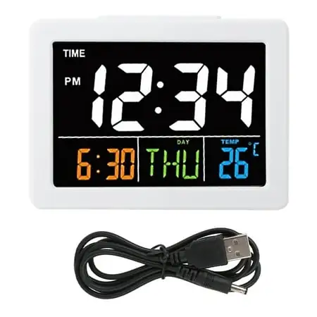 Abastado Color Large Screen LCD Electronic Desk Alarm Clock with Temperature Date Display (White )