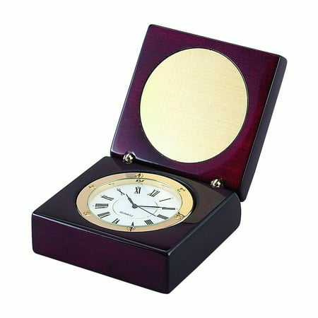 Contemporary Home Living 2.875 Wooden Square Box With Clock And Round Engraving Plate