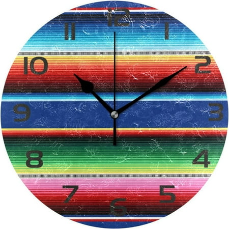 Coolnut Wall Clock Mexican Serape Blanket Stripes 10 Inch Silent Non Ticking Quality Quartz Battery Operated Digital Round Easy to Read for Home Office Kitchenativ Home Decor