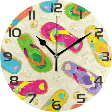 Coolnut Wall Clock Round Colorful Flip Flops Battery Operated Silent Non Ticking Home Office School Dual Use Art Clock Home Decor