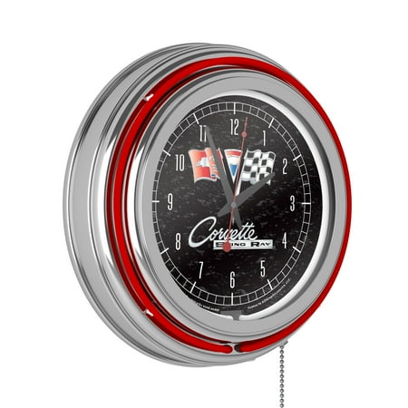 Corvette C2 Black Retro Neon Analog Wall Clock with Pull Chain