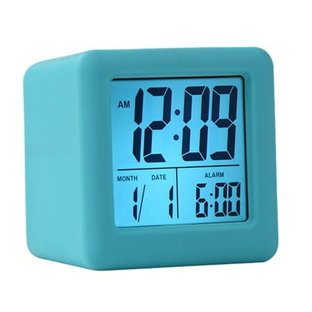 CPAN Blue Soft Cube LCD Alarm Clock with Smart Light with silicone protective