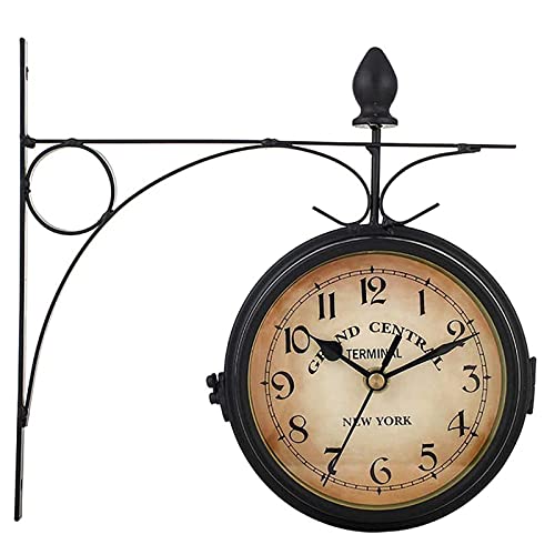 crayfomo Retro Double-Sided Garden Wall Clock,Vintage Industrial Two Sides Wall Hanging Clock for Indoor Decorative, Antique Style Creative Classic Wall Clocks Decoration Black 5inch