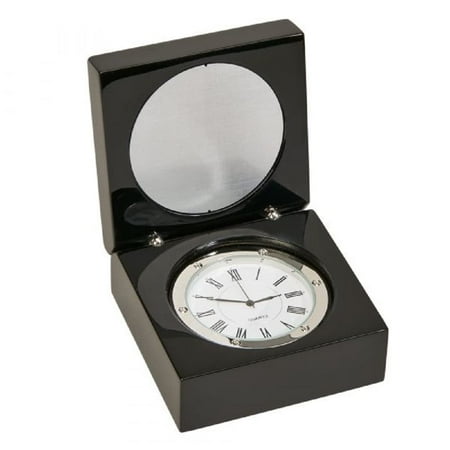 Creative Gifts 069256 Black Square Wood Box with Clock and Engraving Plate, 2.25 Diameter