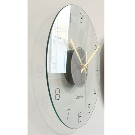 Creative Modern Round Ultra-thin Tempered Glass Wall-mounted Clock Silent Clock