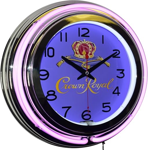 Crown Royal Whisky Logo Purple Double Neon Advertising Clock Man Cave Bar Decor