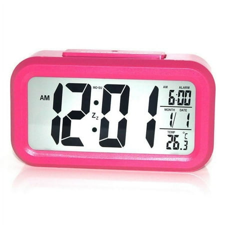 Cterwk Digital Alarm Clock with Snooze, Backlight, Night Light, Date and Temperature, 12/24H Display, Rose Red