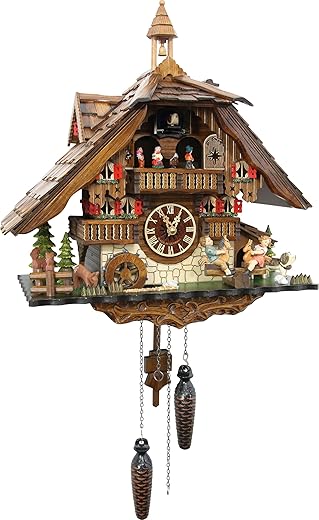 Cuckoo-Palace Large German Cuckoo Clock - The Seesaw Mill Chalet with Quartz Movement with Moving Seesaw - Black Forest Clock