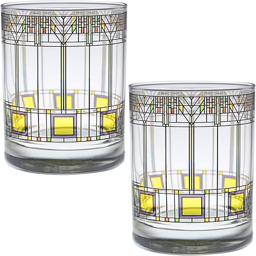 Culver Frank Lloyd Wright DOF Double Old Fashioned Glass 14-Ounce (Gift Boxed Set of 2, Tree of Life)