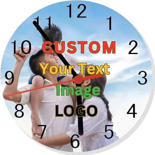 Customizable Clock Custom Photo Wall Clocks Personalized Wood Kitchen Decoration Add Your Own Design with Picture Logo Name - Size 8 Eco-Friendly MDF (1)