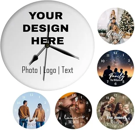 Custom Photo Wall Clock, Personalized Picture Clock with Your Photo - Customizable Battery-Operated Clock - Unique Personalized Clocks for Home Decor