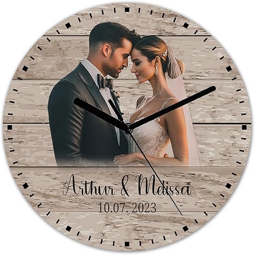 Custom Wedding Portrait Clocks for Wedding, Personalized Wooden Wall Clock for Couple, Engagement/Weeding, Couple Gifts