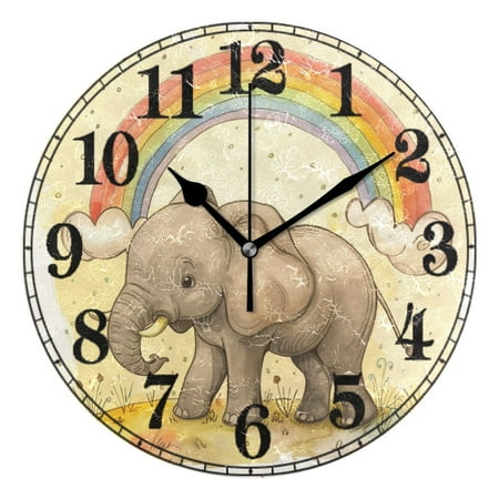 Cute Elephant with Rainbow Silent Wall Clock 10 Non-Ticking Battery Clock