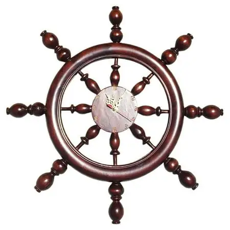 D-Art Collection Mahogany Wood and Veneer Captain Wheel Clock in Dark Brown