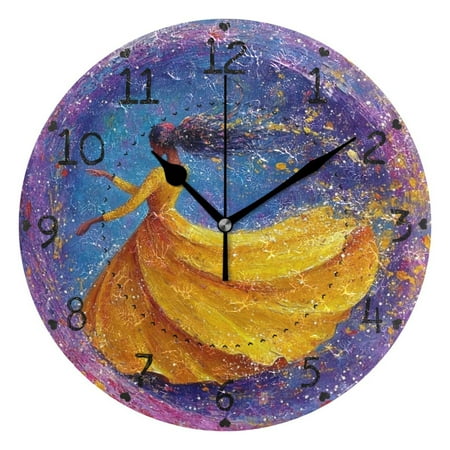 Dancing Girl's Back Round Wall Clock Silent Battery Operated Home Decor for Living Room Bedroom