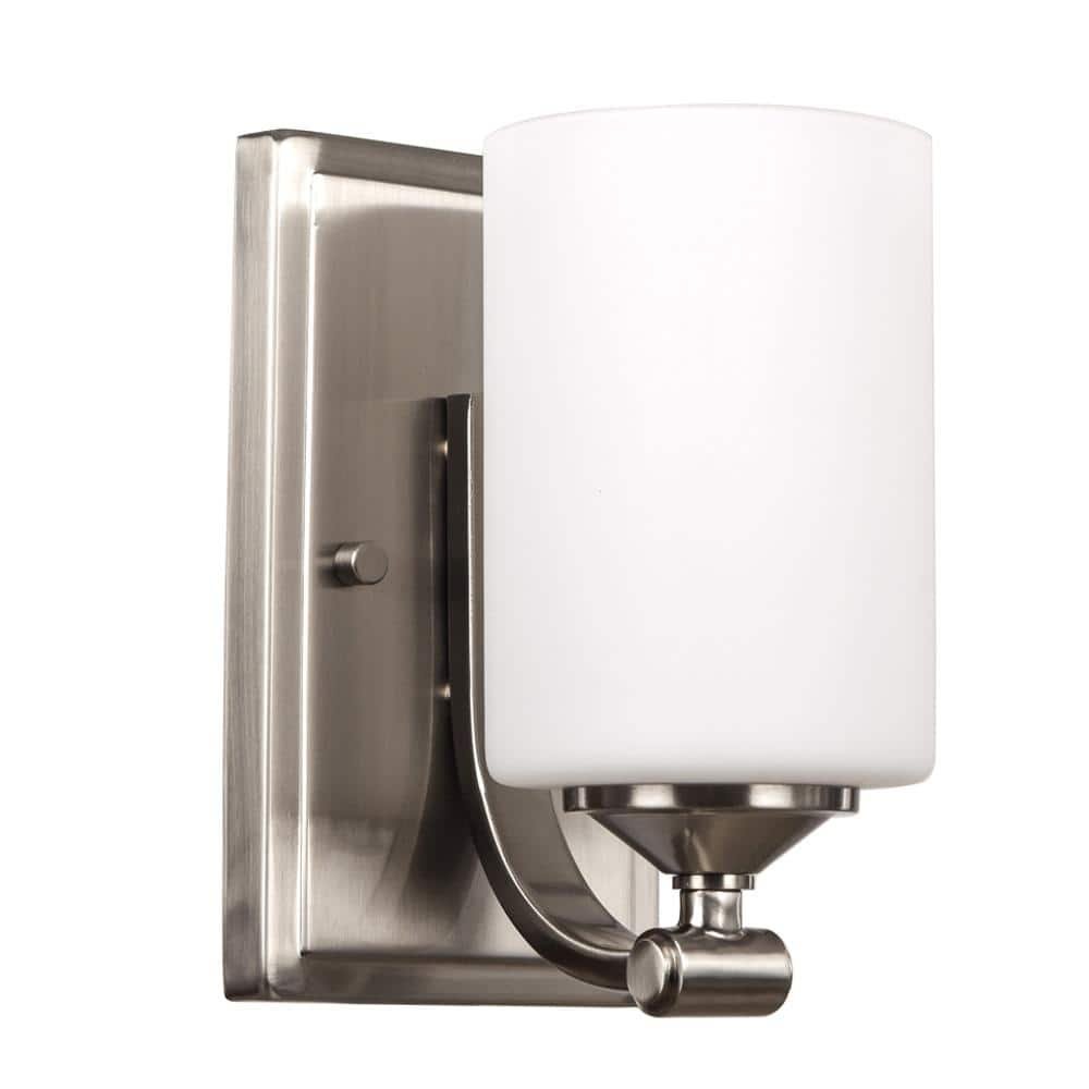 Darlington 1-Light Brushed Nickel Wall Sconce with Frosted Opal Glass Shade