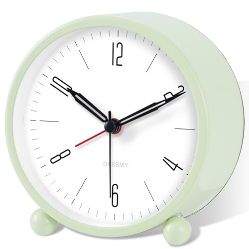 DAXSMY Analog Alarm Clock - Silent Non Ticking - 4 Inches Alarm Clocks Battery Operated with Backlight for Bedroom&Bedside - Old Fashioned Vintage Desk Clock for Home Decoration(Green)