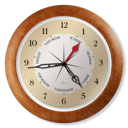 DayClocks Time & Day-of-the-Week Wall Clock with 13 Maple Accent Frame