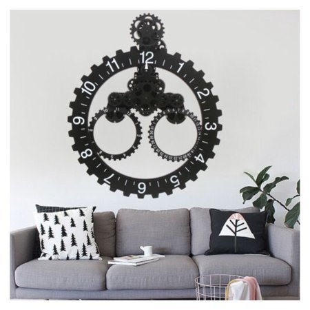 DazzAura Wall Clock Quartz Movement Industrial Gear Center Design Black Wall Clock Gear