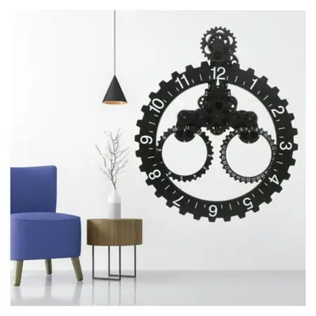 DazzAura Wall Clock Quartz Movement Industrial Gear Center Design Black Wall Clock Gear