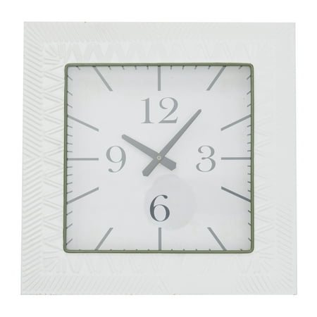 DecMode 12 White Metal Embossed Wall Clock