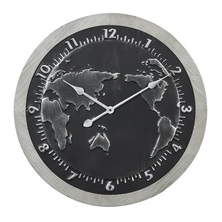 DecMode 25 Black Metal World Map Wall Clock