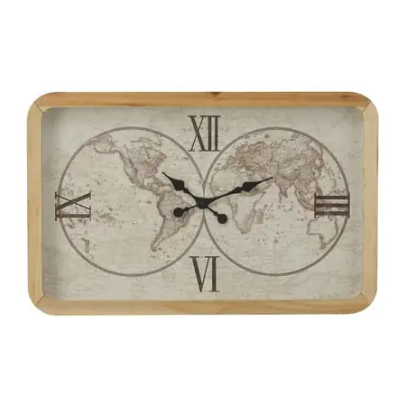 DecMode 31 x 20 Brown Glass World Map Wall Clock