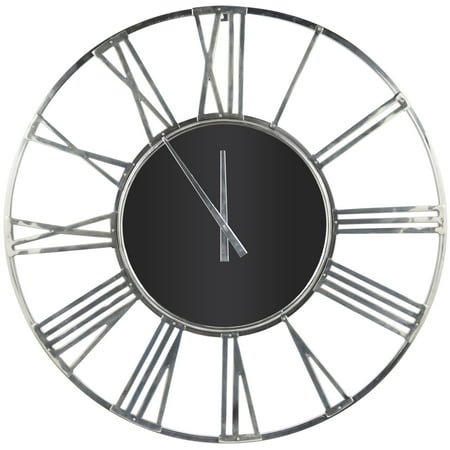 DecMode 50 Silver Aluminum Metal Geometric Open Frame Wall Clock with Black Glass Center