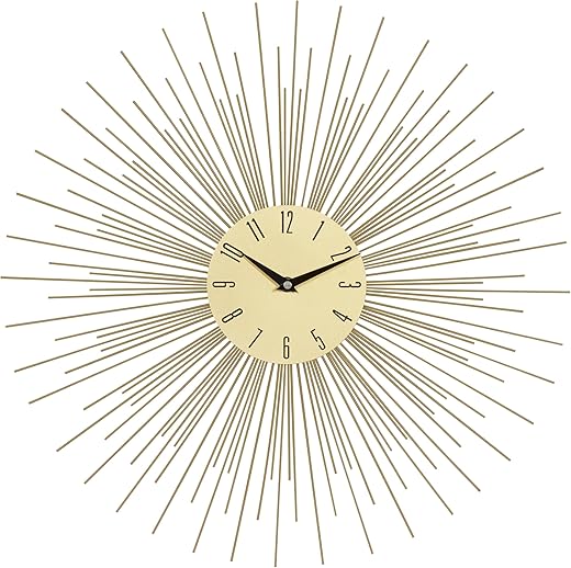 Deco 79 Metal Starburst Decorative Wall Clock Wall Clock for Home with Black Accents, Wall Clock for Room 19" x 1" x 19", Gold