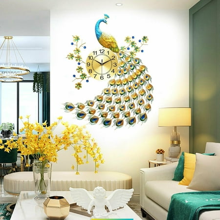 DENEST 8.26 3D Peacock Shape Wall Clock Large Living Room Wall Watch Decoration Art