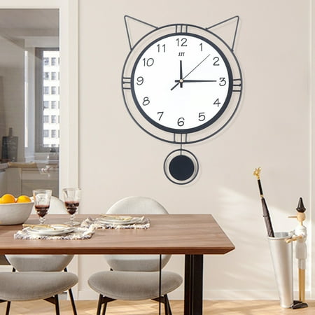 DENEST Silent Pendulum Hanging Clock Cat Ear Clock Pendulum Clocks Wall-mounted