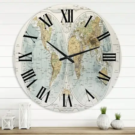 Designart 'Ancient Map Of The World Ii' Rustic Wall Clock