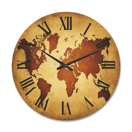 Designart 'Ancient World Map VI' Vintage Wood Wall Clock