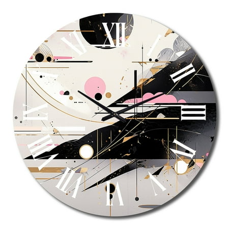 Designart Bold Stripes Pink Black Fusion Cubism Oversized Wall Clock