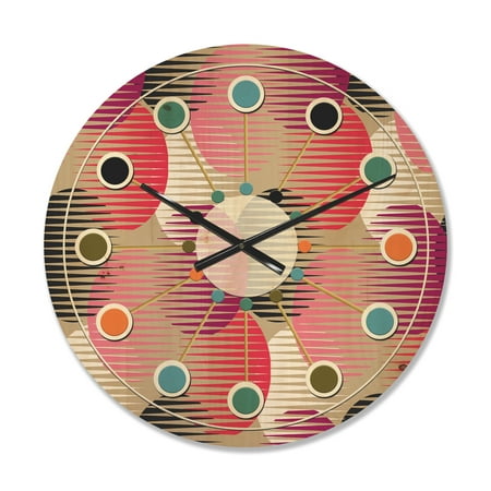 Designart 'Circular Retro Pattern VIII' Mid-Century Modern Wood Wall Clock