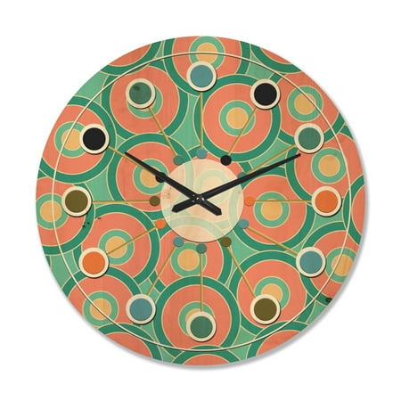 Designart 'Circular Retro Pattern VI' Mid-Century Modern Wood Wall Clock