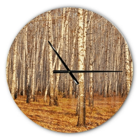 Designart 'Dense Birch Forest in the Fall ' Farmhouse wall clock