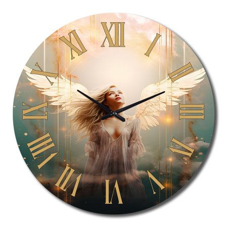 DESIGN ART Designart Glorious Ascending Angel Fashion Woman Oversized Wall Clock 36 In. Wide x 36 In. High