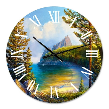 DESIGN ART Designart 'Idyllic Bay With Summer Beach By The Trees I' Lake house wall clock 16 In. Wide x 16 In. High