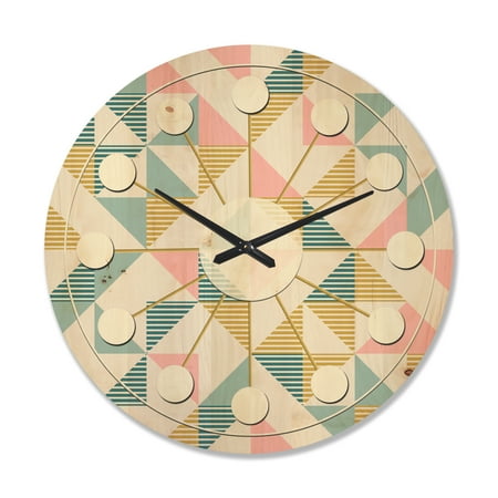 Designart 'Diamond Retro Pattern VII' Mid-Century Modern Wood Wall Clock