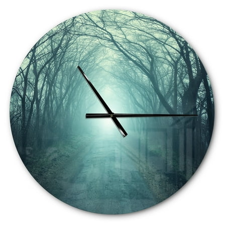 Designart 'Fall Forest Path with Green Light ' Farmhouse wall clock