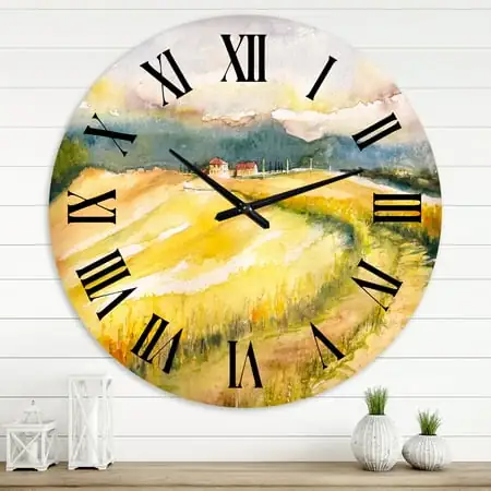 Designart 'Golden Fields Of Tuscany Italy' Country Wall Clock