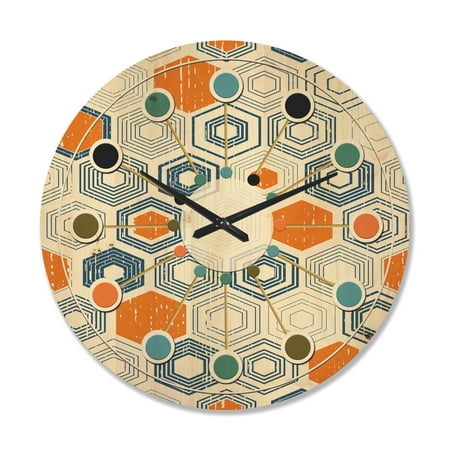 Designart 'Hexagon Retro Pattern IX' Mid-Century Modern Wood Wall Clock